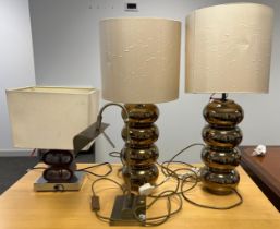 Four contemporary table lamps. Tallest including shade 70cm h.