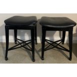 Pair of metal stools measuring approx 43cm h x 35cm w with leather tops, circa 1930's. Originally