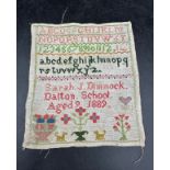 An East Yorkshire cross stitch sampler worked in wool by Sarah J. Dimmock, Dalton School Aged 9
