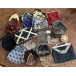 A group of 16 lady's evening purses and handbags to include a black and white Art Deco clutch bag,