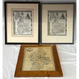 A collection of three maps one of Staffordshire measuring approx 31.5cm h x 26cm w in a burr