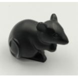 Lalique black glass model of a Mouse, engraved Lalique France to base, 3.5cm h.