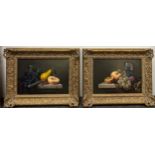 Brian Davies, a pair of still Life oil on canvas paintings in gilt frames. 24cm x 34cm.