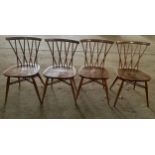 Set of six original mid century Ercol candlestick chairs.