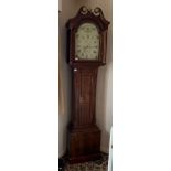 An oak and mahogany 8 day longcase clock with painted face by J. Breakenrig Edinburgh.