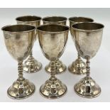 Six sterling silver miniature goblets 8cm h. (5+1). Total weight 104gm. All marked sterling .925.