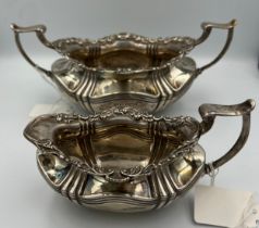 A silver jug and sugar bowl Sheffield 1902/1903, maker Joseph Rodgers and sons. Total weight 392gm.