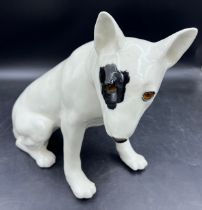 A Winstanley pottery figure of a seated Staffordshire bull terrier, marked beneath, 33cm h.
