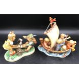 Two large limited edition Goebel figurines to include, 'Land in Sight' boat on sea with five