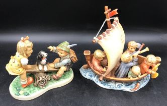 Two large limited edition Goebel figurines to include, 'Land in Sight' boat on sea with five