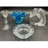 A selection of glass items to include a heavy Orrefors glass sculpture etched with a girl and a