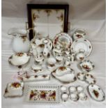 Royal Albert 'Old Country Roses', a large collection comprising: twin handled wood and tile tray,