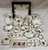 Royal Albert 'Old Country Roses', a large collection comprising: twin handled wood and tile tray,
