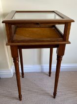 Reproduction mahogany bijouterie cabinet 77cm h x 44cm w x 44cm d with inlay to the top and