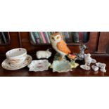 Ceramics to include Beswick owl and sheep, Shelley dish, Murano glass dish, Spode miniatures etc.