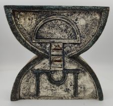 Troika pottery anvil vase by Anne Lewis, marked to base Troika Cornwall AL, decorated with geometric