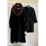 Two black velvet early 20thC evening coats, one with fur collar.