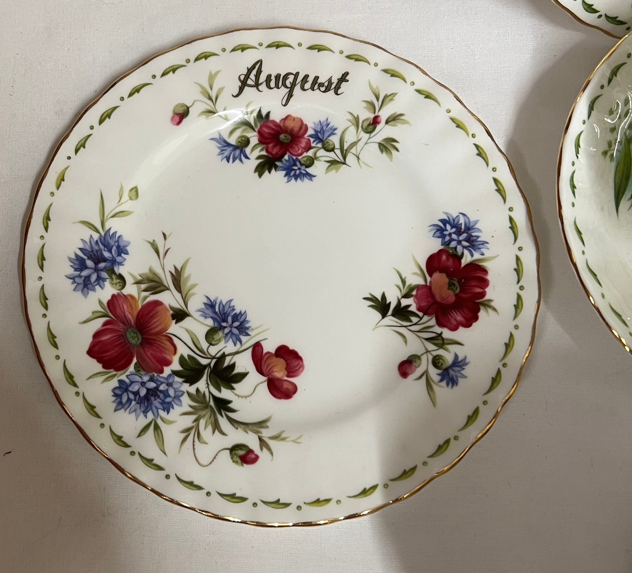 All twelve months of Royal Albert Flowers Of The Month series cups, saucers and plates, plus one - Image 4 of 6