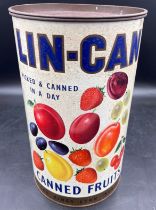 A Lin-Can cylindrical shop advertising dummy tin for canned vegetables. 37cm h.