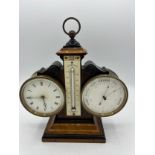 A 19thC clock, barometer, thermometer in mahogany case by Bacon, Market Square, Dover. 24cm h x 21