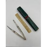 An early 19thC shagreen cased draughtsman’s compass and ruler set. 13cm l.