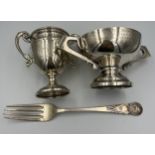 Two silver cups awarded for dog shows, the Nedwob Cup For Best Bitch Puppy Birmingham 1923,