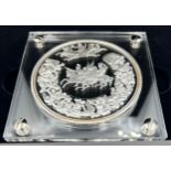 The London Mint The Waterloo Medal by Benedetto Pistrucci layered in pure silver. Approximately