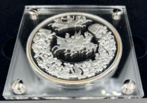 The London Mint The Waterloo Medal by Benedetto Pistrucci layered in pure silver. Approximately