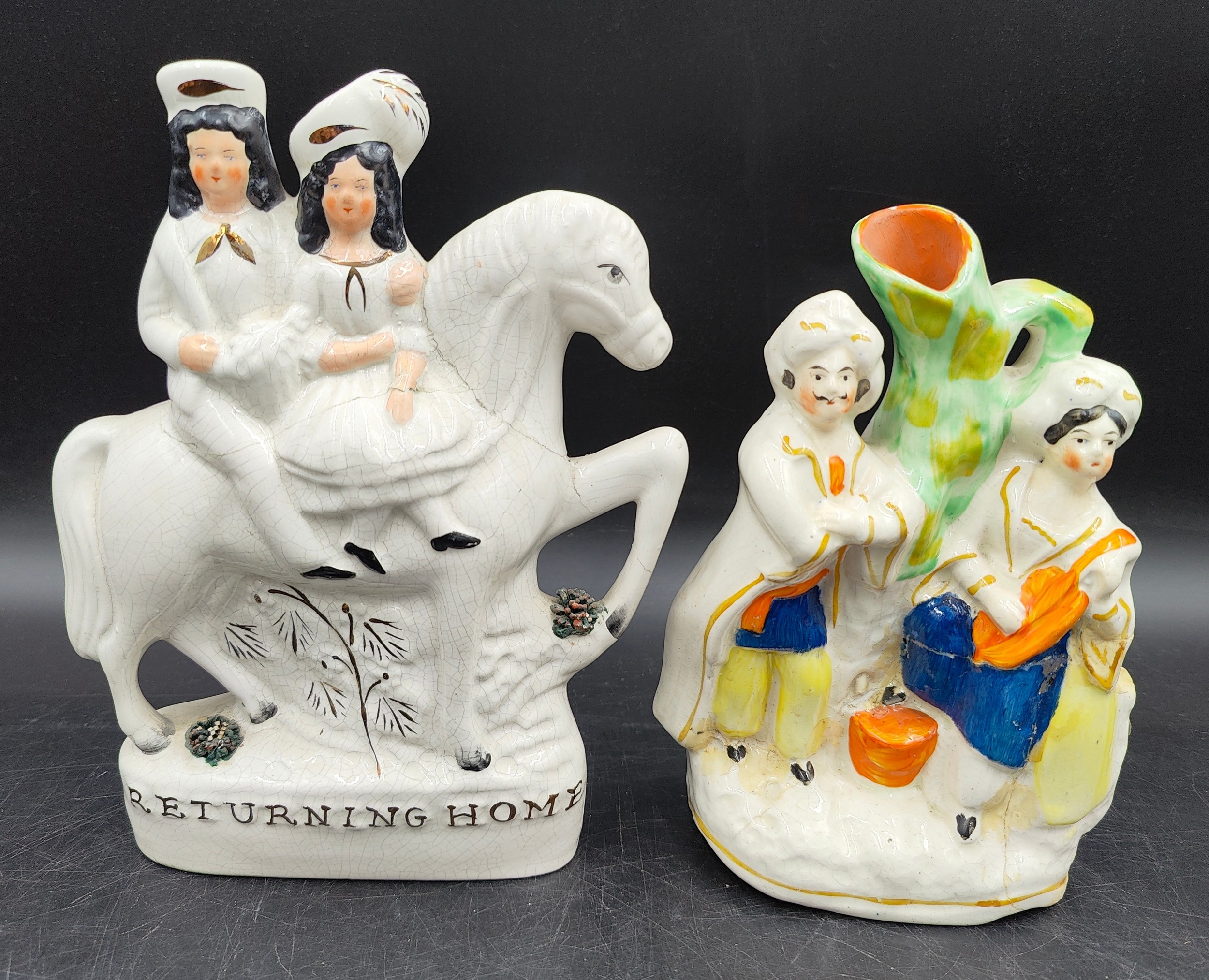 A collection of six 19thC Staffordshire figures to include two children in sailors outfits, two - Image 4 of 10