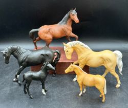 Collection of five matt Beswick horses/foals tallest 22cm h. All marked to base.