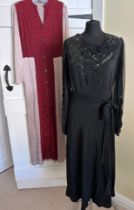 Two vintage dresses to include a 1940's black sequinned silk dress, (copper highlights and lurex