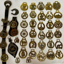 A collection of horse brasses to include V C 1870, The Victorian Record 1837. 1897, Longships