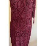 A sleeveless burgundy 1930s bias cut evening gown with matching scarf and detail to back. Measures