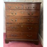 A 19thC oak five height chest of drawers with bracket feet. 78.5cm w x 48.5d x 98h.