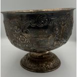 A silver pedestal bowl with repoussé decoration Birmingham 1903 maker William Aitken. Inscribed to