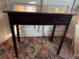 A Georgian mahogany side table with single drawer to front with original handles. Canted corners