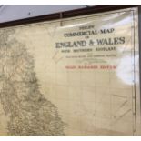 A large 1950s Phillips commercial map of England & Wales with Southern Scotland, approx 190cm h x