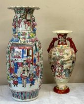 A large 19thC or earlier famille rose Oriental vase richly decorated throughout in the traditional