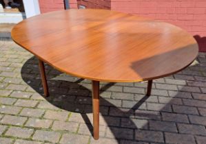 A mid 20th Century teak oval extending dining table by McIntosh. 75cm h x 168cm open/122cm closed