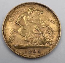 An Edward VII 1903 half gold sovereign. 4gm.