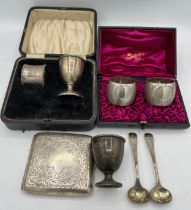 Hallmarked silver to include boxed napkin rings Sheffield 1898, maker Mappin and Webb, cigarette