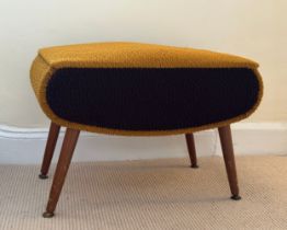 A mid century stool with black and amber upholstery with a yellow interior. Approx. 57 w x 39 d x