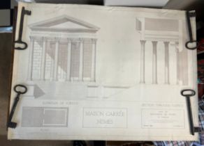 Two architectural drawings of Maison Carrée Nismes based on monuments de Nismes by Clerisseau by C.