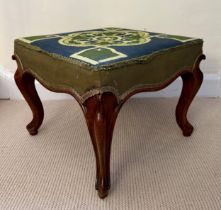 A 19thC rosewood stool with cabriole legs and a wool work top. 48 x 48 x 37cm h.