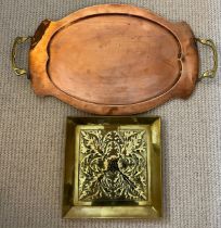 A square brass plate with embossed leaf design by K.S.I.A. (Keswick School of Industrial Art) 21cm x