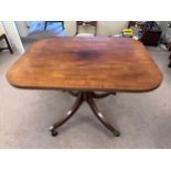 An 18thC mahogany dining table base with later top. 112 l x 90 w x 76cm h.