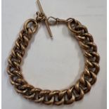 Nine carat gold watch chain with T bar and clip. 27.1gm. length 23cms.