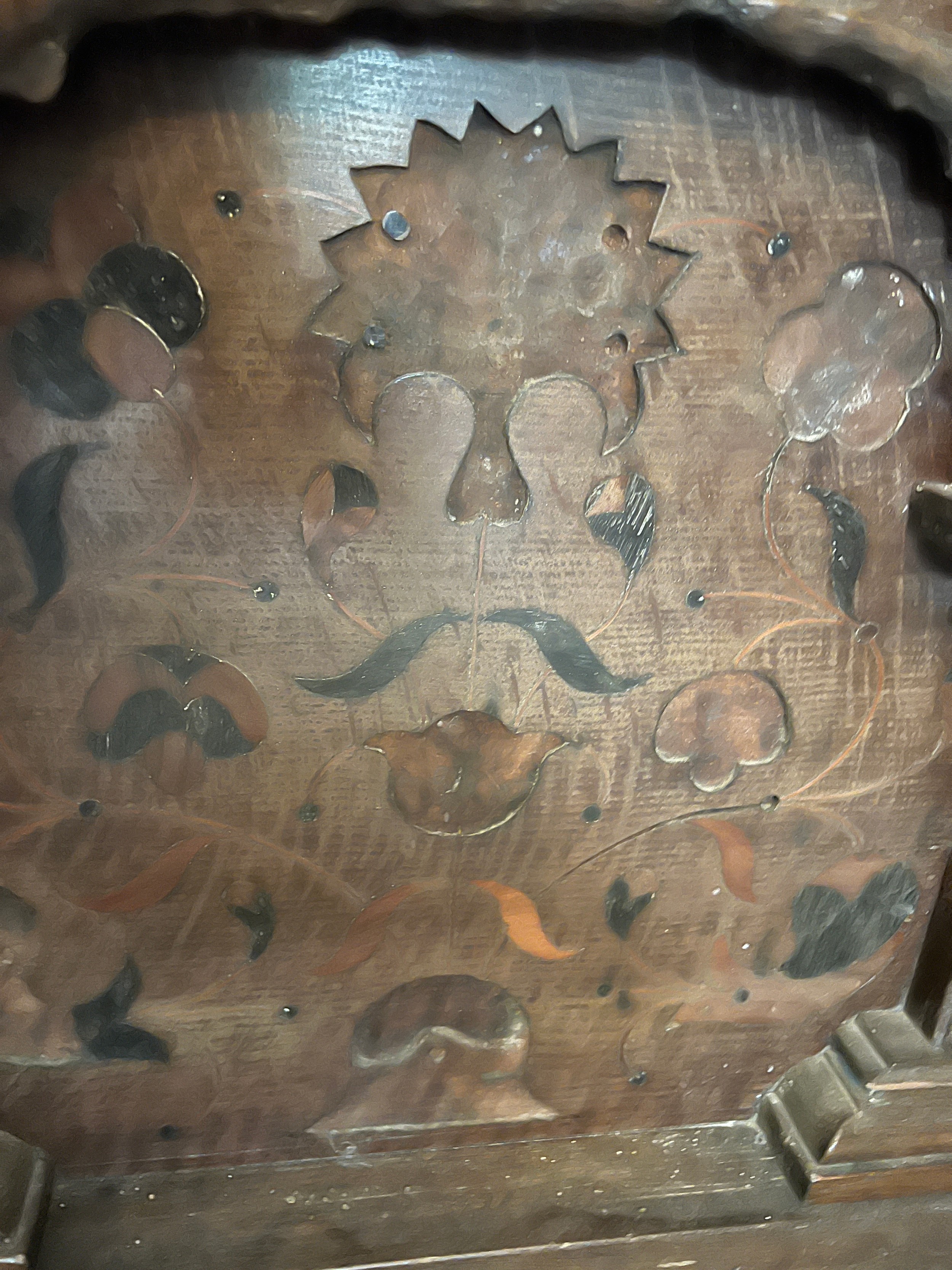 Part of an oak over mantle with carving and marquetry. Originally from Ravine House in Filey, now - Image 4 of 6