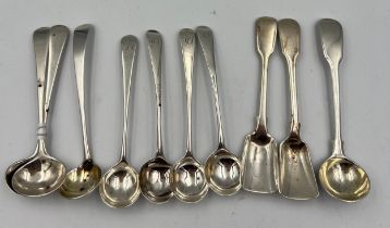 Ten various silver condiment spoons to include a set of four salt spoons London 1814, maker Hester
