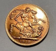 George V full gold sovereign 1913.